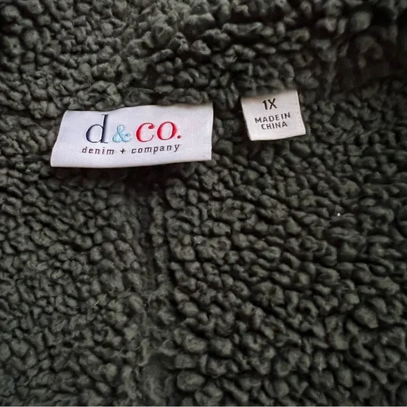 Denim&Co 1X Faux Suede Sherpa-lined Forest Green Open Front Jacket - Picture 6 of 7